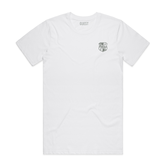 White Country Club GUEST t-shirt with small crest logo on left chest